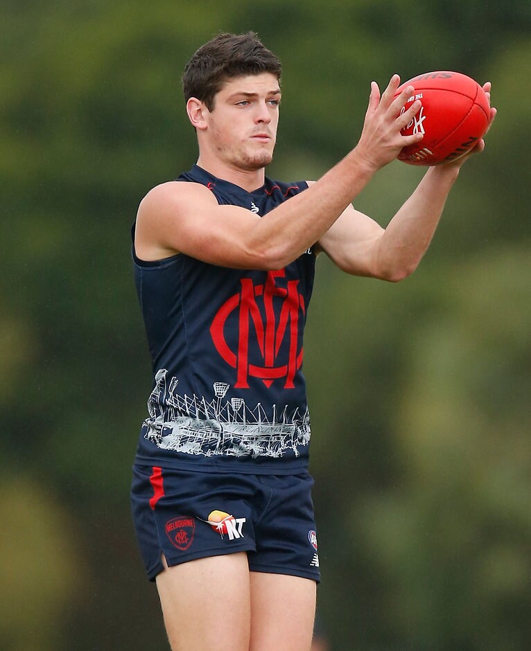 AFL 2016 Training - Melbourne Intra-Club Match MELBOURNE, AUSTRALIA - FEBRUARY 19: Angus Brayshaw of the Demons marks the ball during the Melbourne Demons intra-club match at Casey Fields in Melbourne on February 19, 2016. (Photo by Michael Willson/AFL Media)